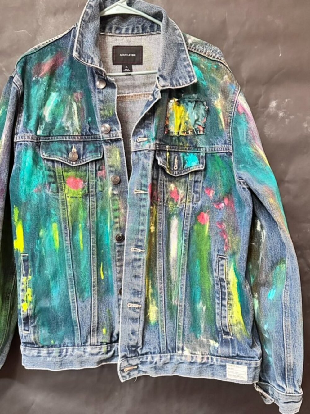 Adam Levine Denim Jacket Size Extra Large Xl Hand Painted Jeans Abstract Art - Picture 7 of 12